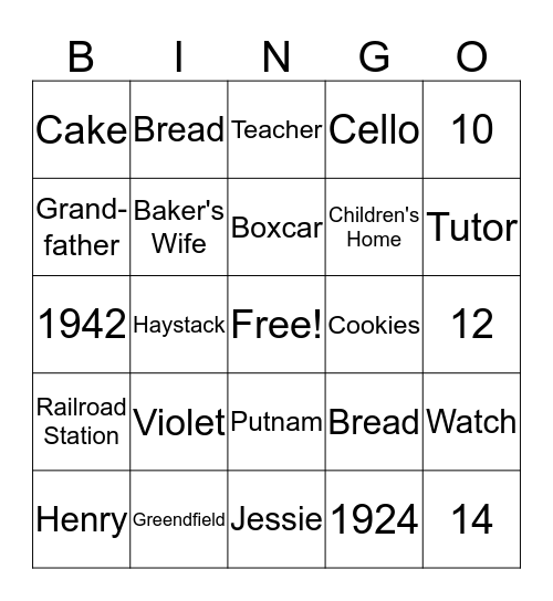 The Boxcar Children Bingo Card