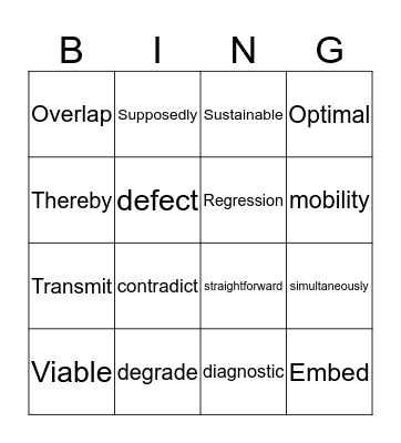 Vocabulary Bingo Card