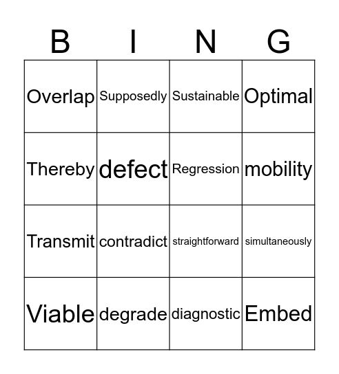 Vocabulary Bingo Card