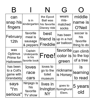 Lawton Cousin Bingo Card