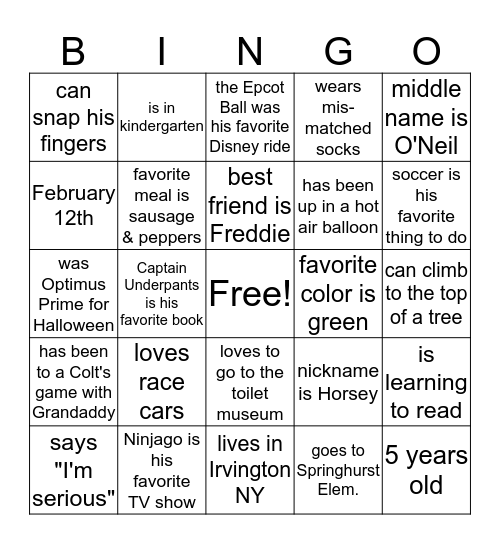 Lawton Cousin Bingo Card