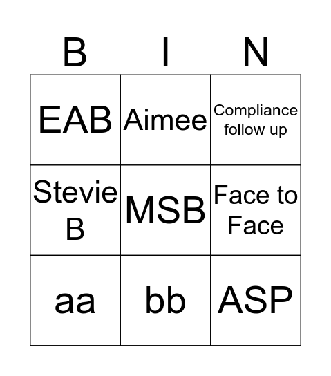 RC Bingo Card