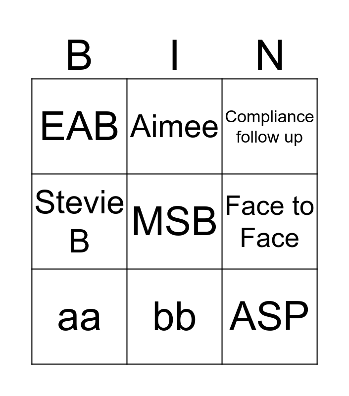 RC Bingo Card