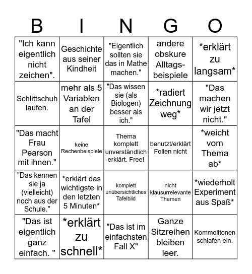 Physik Vorlesung Bingo  Bingo Card