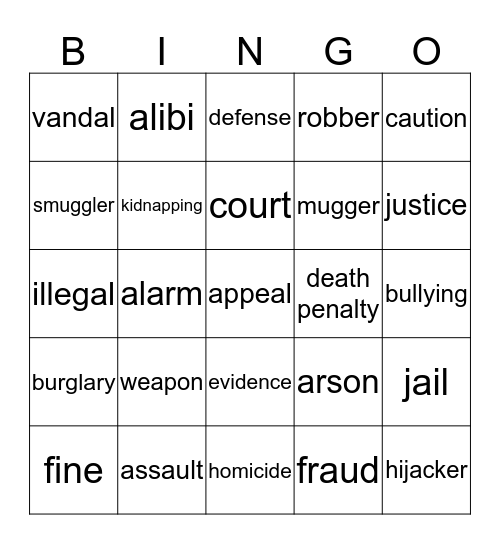 Crime Bingo Card