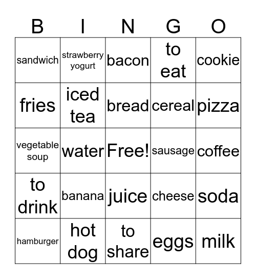 Desayuno o almuerzo Bingo Card