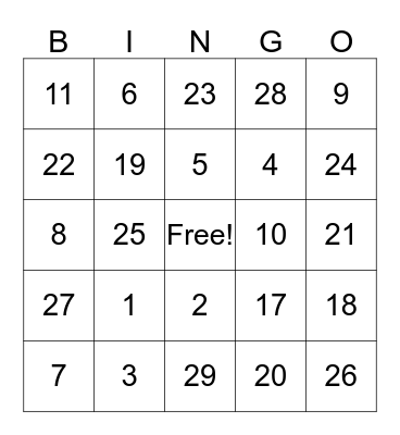 French numbers 1-75 Bingo Card