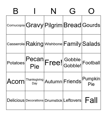 TURKEY BINGO! Bingo Card