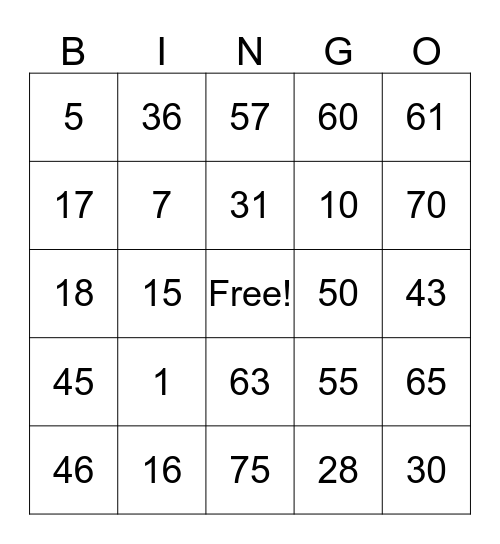 Untitled Bingo Card