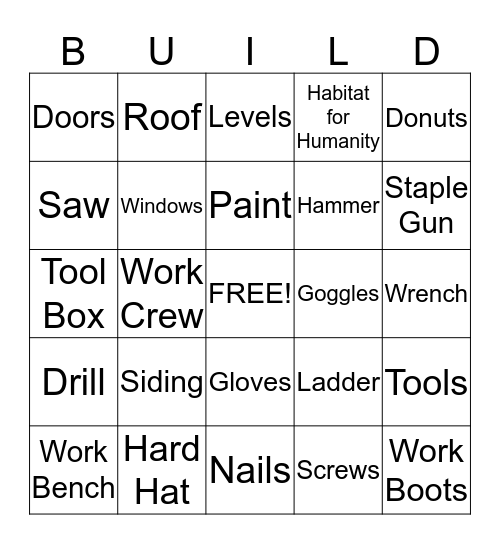 Habitat for Humanity Bingo Card