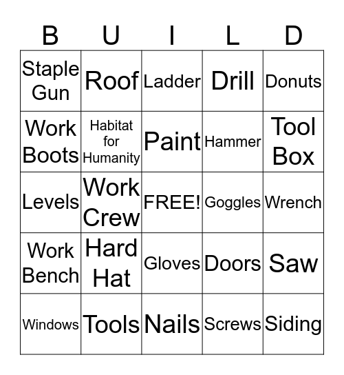 Habitat for Humanity Bingo Card