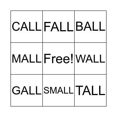 "-ALL" Words Bingo Card