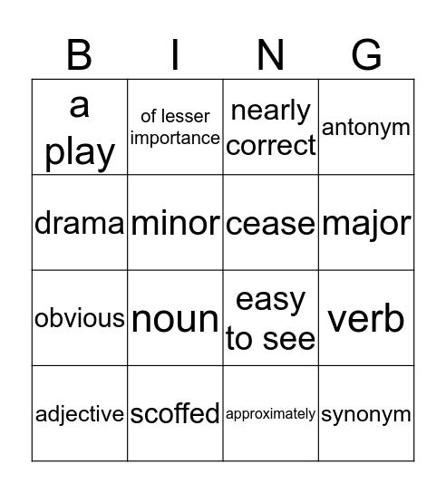 I Had a Dream Vocabulary  Bingo Card
