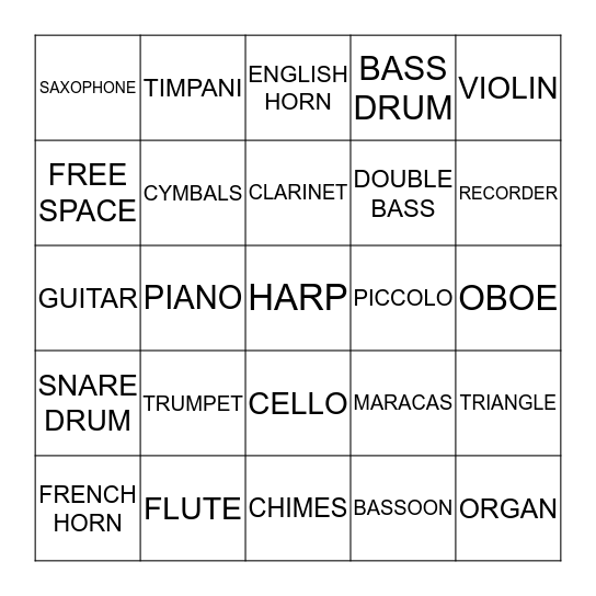 Musical Instrument Bingo Card