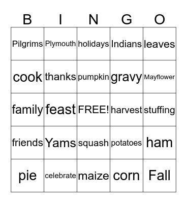 Thanksgiving Bingo Card