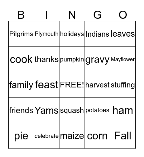 Thanksgiving Bingo Card