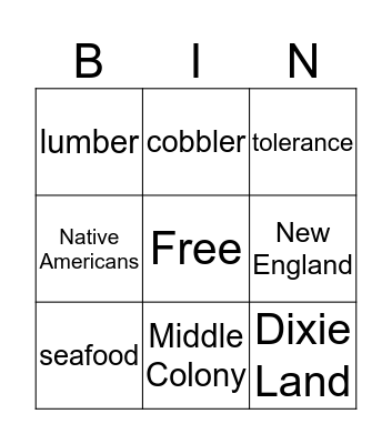 Colony Bingo Card