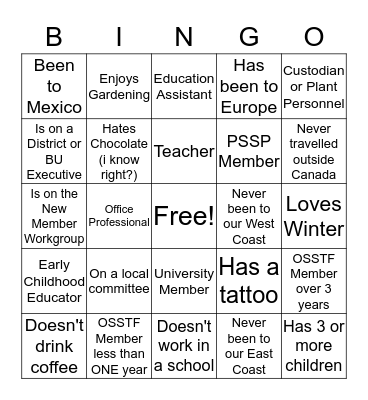 NEW MEMBER BINGO Card