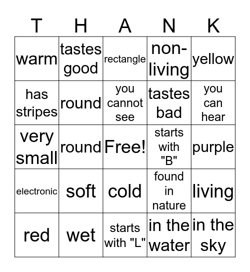 I'm thankful for something... Bingo Card