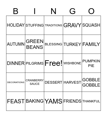 Thanksgiving Bingo! Bingo Card