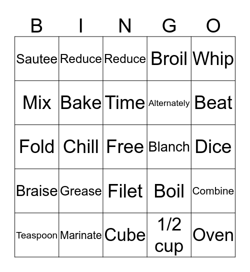 Cooking Terms Bingo Card