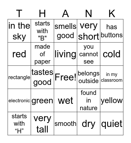 I'm thankful for something... Bingo Card