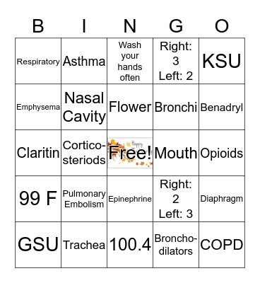 Respiratory Health Bingo Card