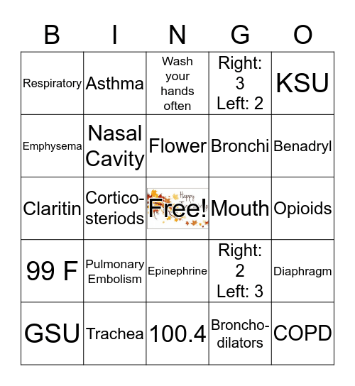 Respiratory Health Bingo Card