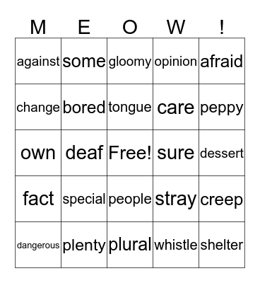 Little Kitten, Big Cat Bingo Card