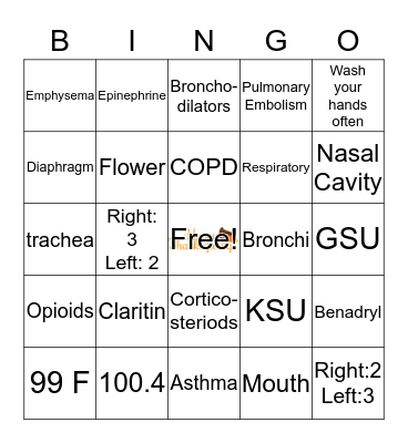 Respiratory Health  Bingo Card