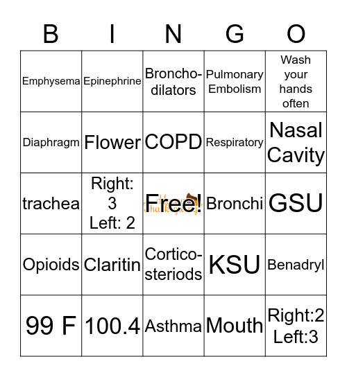 Respiratory Health  Bingo Card
