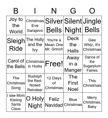 Christmas Songs Bingo Card