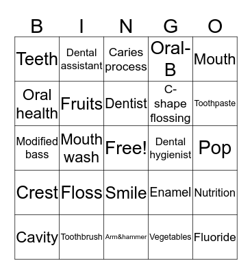 Oral Health Bingo Card