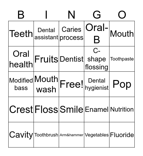 Oral Health Bingo Card