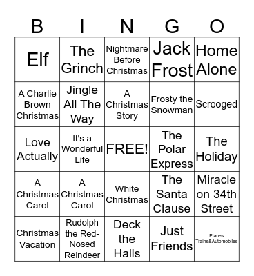 HOLIDAY MOVIE BINGO Card