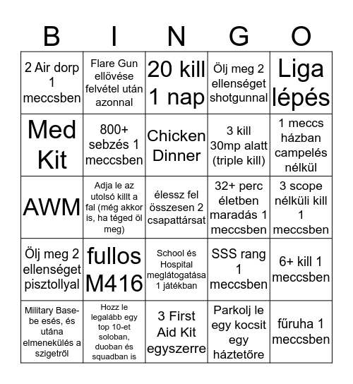 PUBG Mobile bingo (HUN) Bingo Card