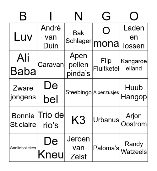 Fasen’s Saté Karnavals Matinee  Bingo Card