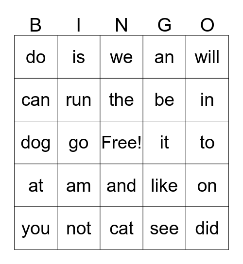 Popcorn Words Bingo Card