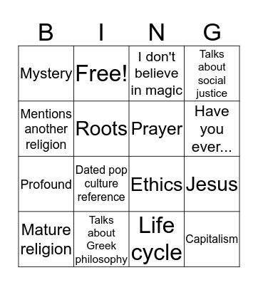 St. Andrew's Sermon Bingo Card