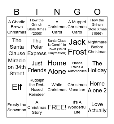 HOLIDAY MOVIE BINGO Card