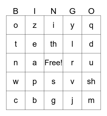 Letter Sounds Bingo Card