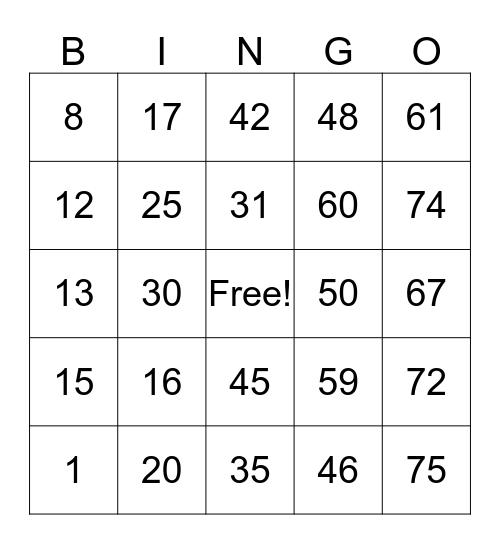 Untitled Bingo Card