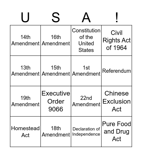U.S. History Government Terms Bingo Card