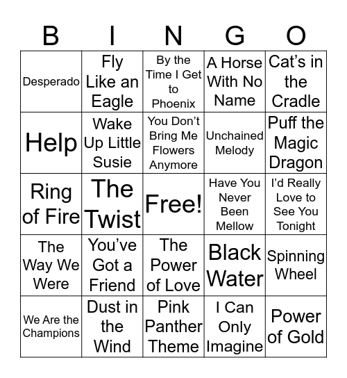 OLDIES BUT GOODIES Bingo Card