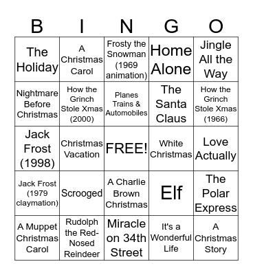 HOLIDAY MOVIE BINGO Card