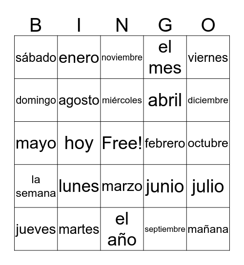 Calendar Bingo Card