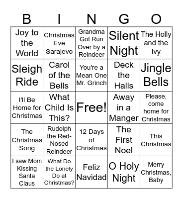 Christmas Songs Bingo Card