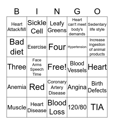 Cardio Health  Bingo Card