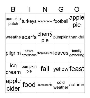 thanksgiving Bingo Card