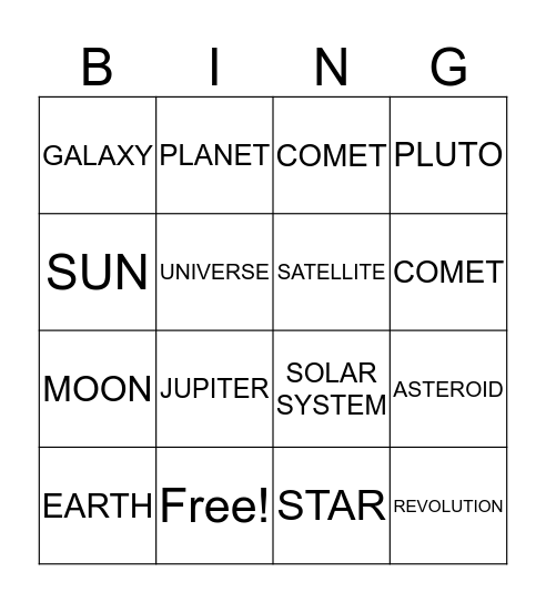 Objects in Space Bingo Card